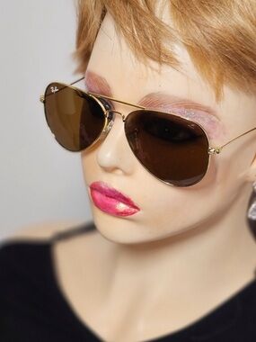 Ray-Ban Gold Frame Aviator Sunglasses with Brown Lenses
